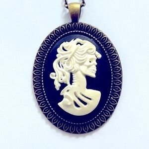 Black and White Skeleton Lady Cameo Victorian Style Necklace, NWT, Handmade